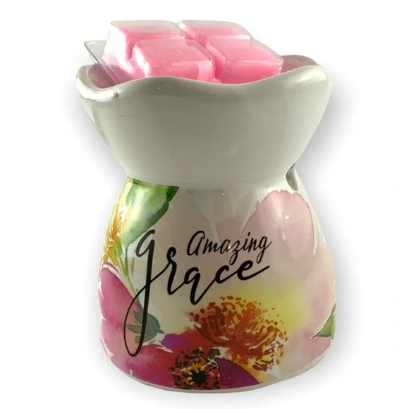 Amazing Grace Wax Melt Burner Set With Melts White Floral Multi Color NEW - Picture 1 of 10